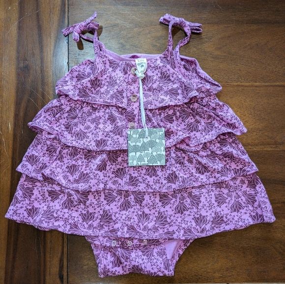 SOLD- NWT Kate Quinn 12-18m - Tie Tiered Dress Bodysuit - Plum Fan Floral Cotton - Picture 2 of 2